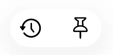 A close-up of the toolbar on a Kalmaro Calc calculator screen: a history button and a pin button.