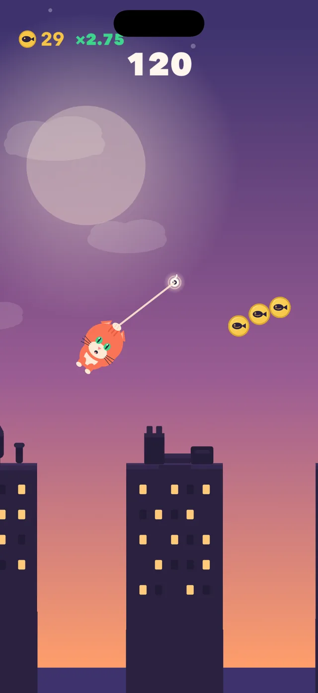 Swinging through Wivvle — the rope catches the next anchor on its own.